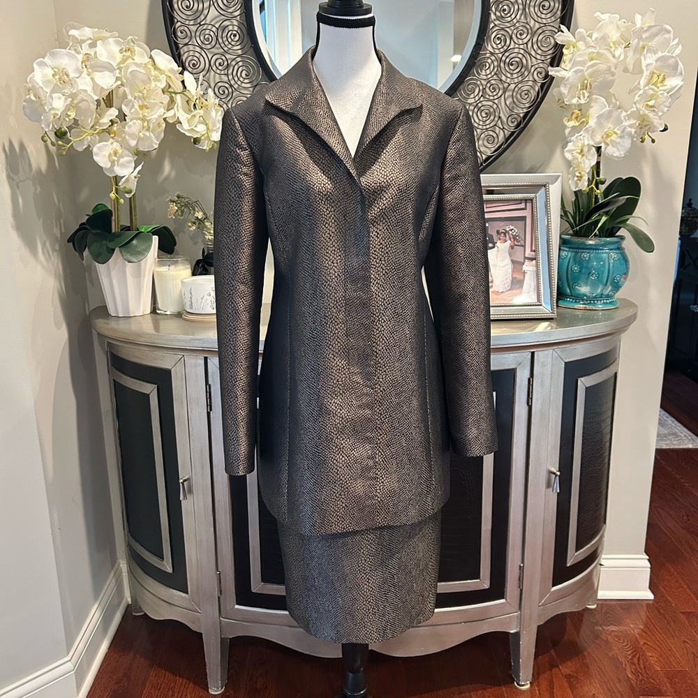 Vintage LOUBEN Women's Metallic Pewter Blazer and Skirt Set